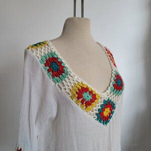 Unbranded Women's Crochet Trim Boho Fringe Tunic Square Coverup (Size: Small)